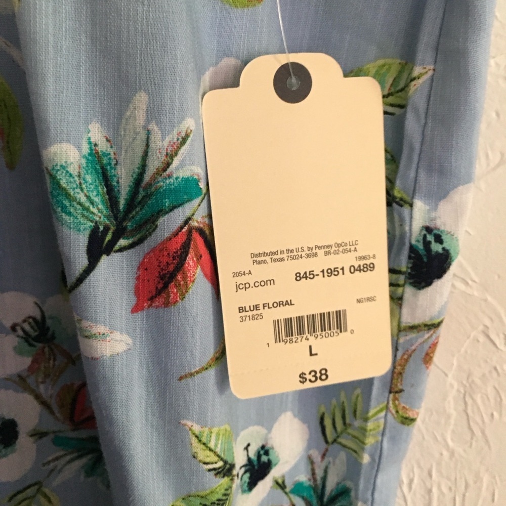 St. John's Bay Blue Floral V Neck Tunic Top Large - Picture 5 of 8
